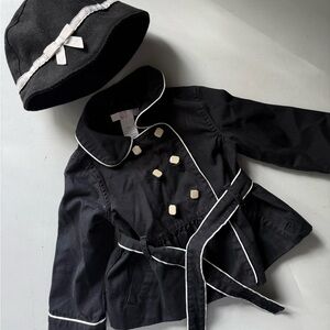 Fancy Parisian Black Trench Coat - Janie and Jack with Matching Hat